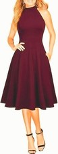WOOSEA Womens L Dress Sleeveless Halter Neck Evening Party Short Burgundy