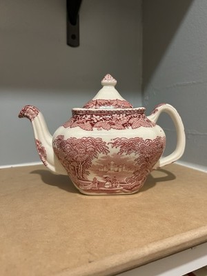 Vintage Mason s  Vista  Ironstone Teapot   Red Transferware   Made in England