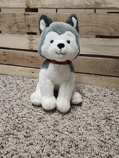 FAO Schwarz Realistic Gray White Husky Dog Plush Wolf 12" Stuffed Animal