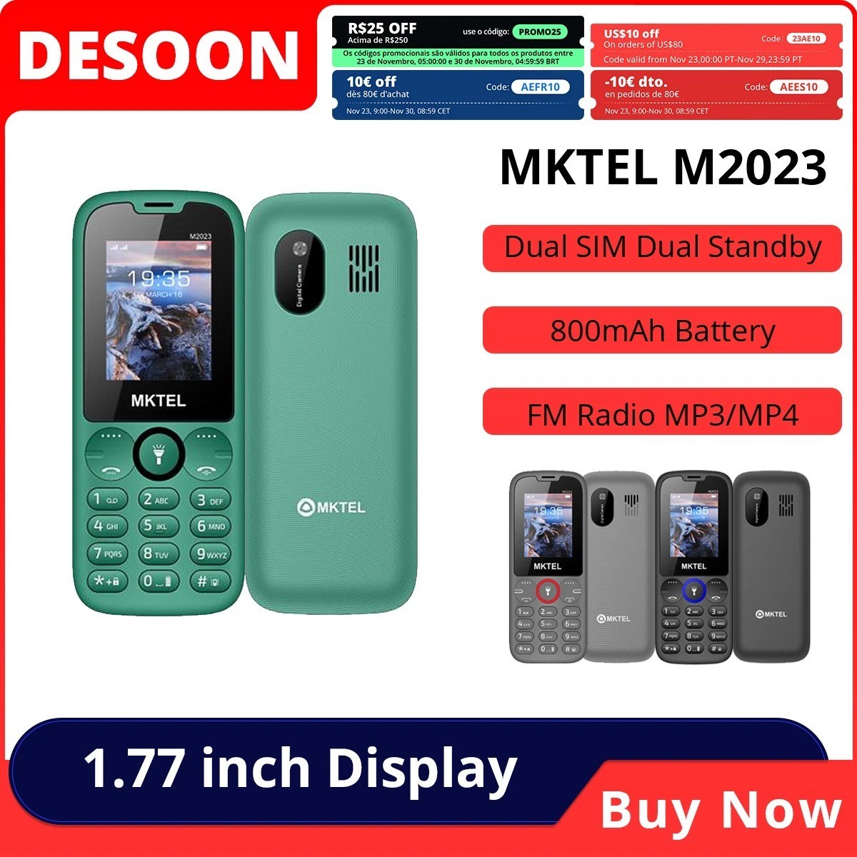 MKTEL M2023 Mobile Phone Dual SIM Unlocked 1.77" FM Radio To