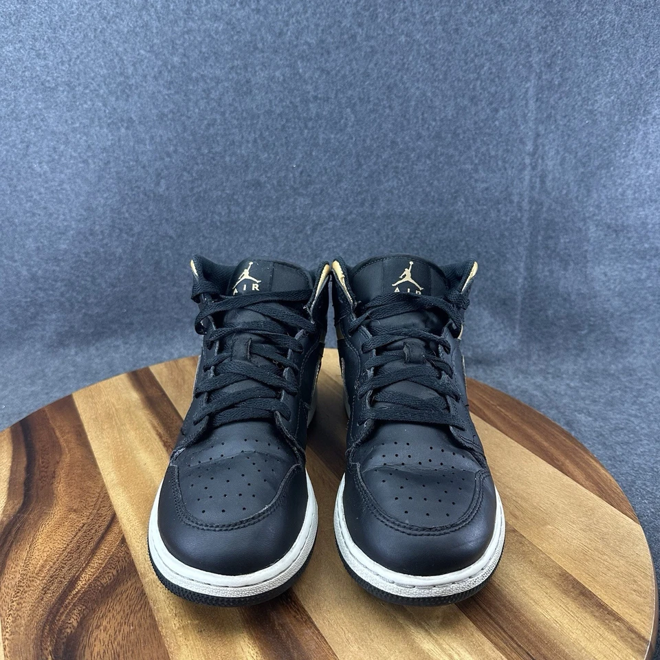 Boys GS Air Jordan 1 Mid Black/Metallic Gold White DQ8423-071 Size 7Y - Image 4 of 4