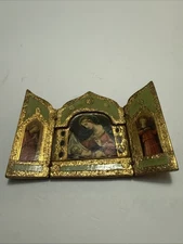 Virgin Mary Jesus Italian Florentine House Blessing Prayer Icon Triptych Angels
