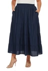 BeautyBatik Navy blue Women Cotton BOHO Gypsy Long Maxi Tier Flare Skirt 3X
