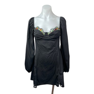 Princess Polly Black Long Sleeve Floral Lace Bustier Mini A Line Dress Size  8 | eBay