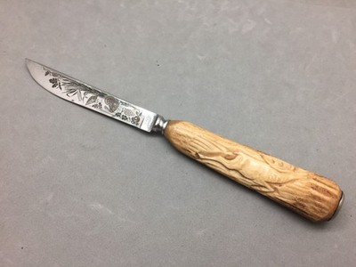 Solingen Germany Stainless Steel Knife Carved Stag Antler Handle Elk Running 8''