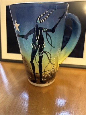 Artist Roger Allen Signed Pottery Star Keeper Painted Cup Mug, 1990s