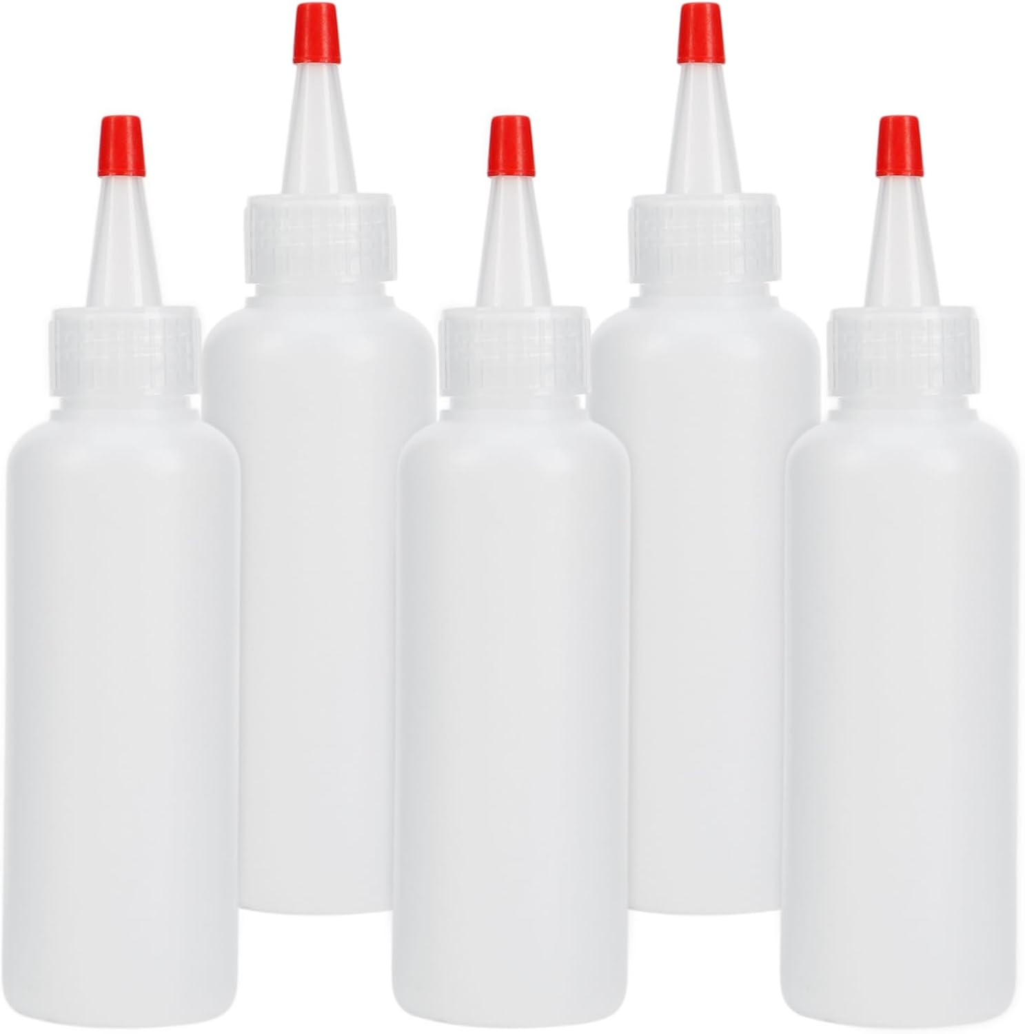 5 Pcs Plastic Condiment Squeeze Bottles, 4 OZ Squeeze Bottles with Red Twist