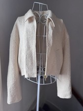 Zara Woven Cropped Bomber Jacket Ecru Cream White Size L Large