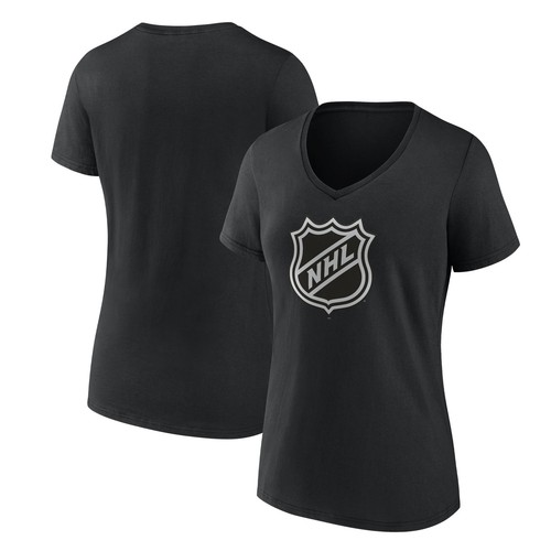 Damen T-Shirt schwarz NHL Shield Logo V-Ausschnitt