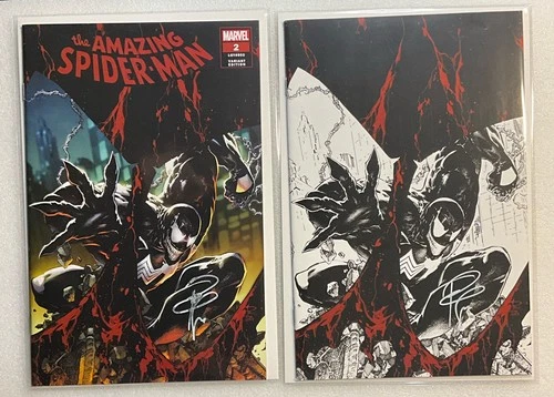 Lot 2x Amazing Spider-Man #2 Virgin + Trade signed by Phillip Tan, 2018, both NM