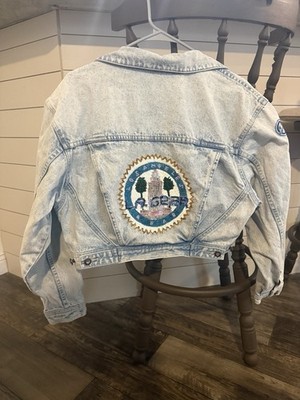 Vintage LA Gear Womens Denim Jean Jacket Sequins Cropped 80s 90s Los Angeles L