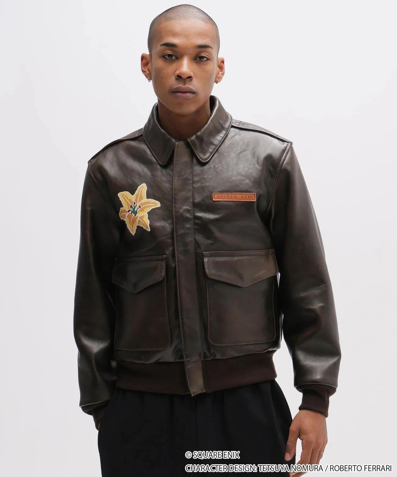 AVIREX x FINAL FANTASY VII REMAKE A-2 Leather Jacket Aerith Brown New Japan image 6