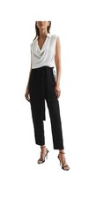 Reiss Allie Colourblock Shirt Jumpsuit Black White Belted Cowl Collar Size 12