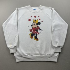 Vintage Disney Minnie Mouse Sweatshirt Womens Small White Heart Made in USA 80s