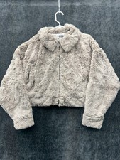 BB Dakota Steve Madden Just Fuzz Slouchy Crop Jacket Womens L Light Tan Faux Fur