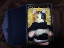 Needle Felted Evil Cat Mini Bust Calico Cat Needle Felt Doll Black Clothes