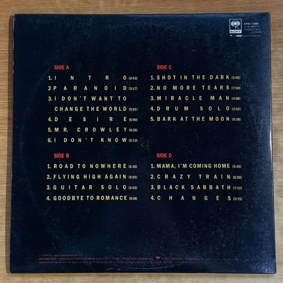 OZZY OSBOURNE / Live And Loud 2x LP / Edited 19 tracks (1993 Korea LP Vinyl) - Image 2 of 4