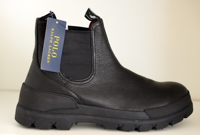 Polo Ralph Lauren Oslo Chelsea Boots Men Black Leather Pull On NWOB US 11