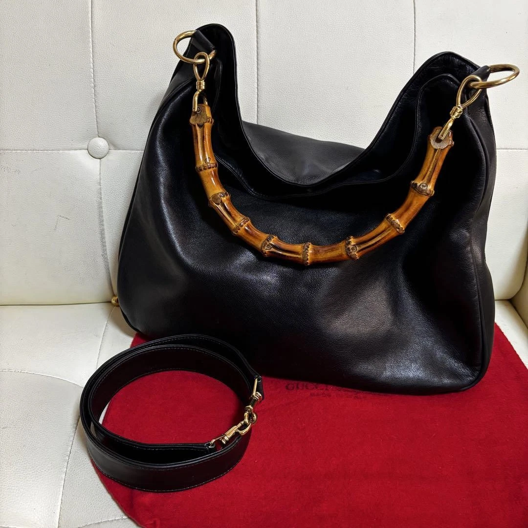 Grand sac à bandoulière GUCCI ancien Gucci bambou 2 voies noir #PG5CXE