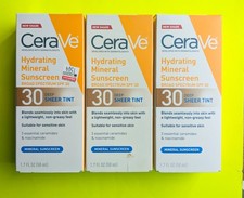 CeraVe Hydrating Mineral SPF 30 Deep Sheer Tint Sunscreen - Lot of 3 Exp 11/26 