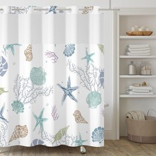 No Hook Shower Curtain,Ocean Theme Double-Layered Shower Curtain with Snap-in...