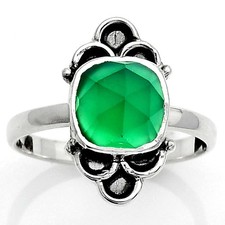 Faceted Natural Green Onyx 925 Sterling Silver Ring s.8 Jewelry R-1104