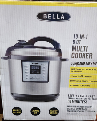 #ad Bella 10 in 1 8 Qt Electric Pressure Multi Cooker Locking Lid 1300W SS $55.00