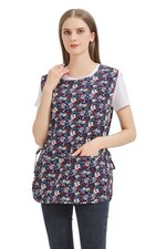 Women Cobbler Apron with 2 Patch Pockets Cotton Printed Smock Side Ties