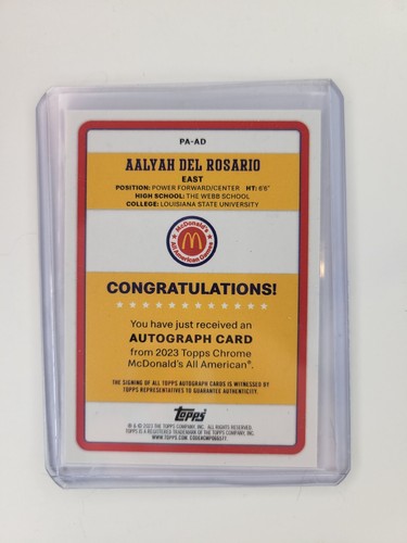 2023 Topps Chrome McDonald's All American - Paper Autographs Aalyah Del Rosario - Picture 2 of 2