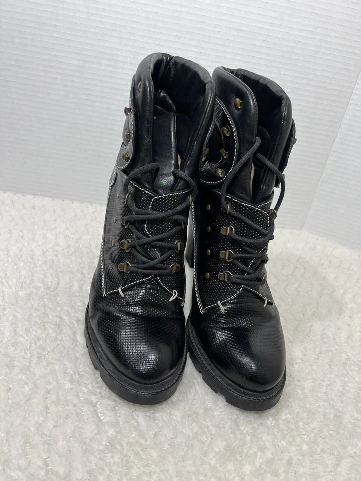 JIL SANDER Women’s 40.5 US 10 Black Leather Lace-Up Heeled Bootie Excellent - Image 2 of 4