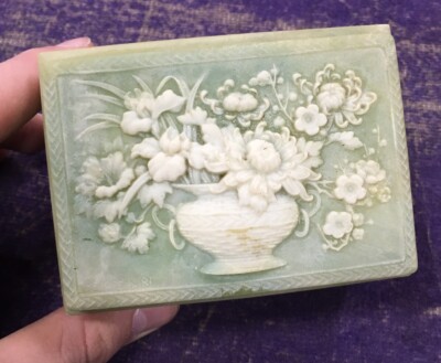 Vintage Genuine Incolay Stone Hinged Jewelry Trinket Box - Vase