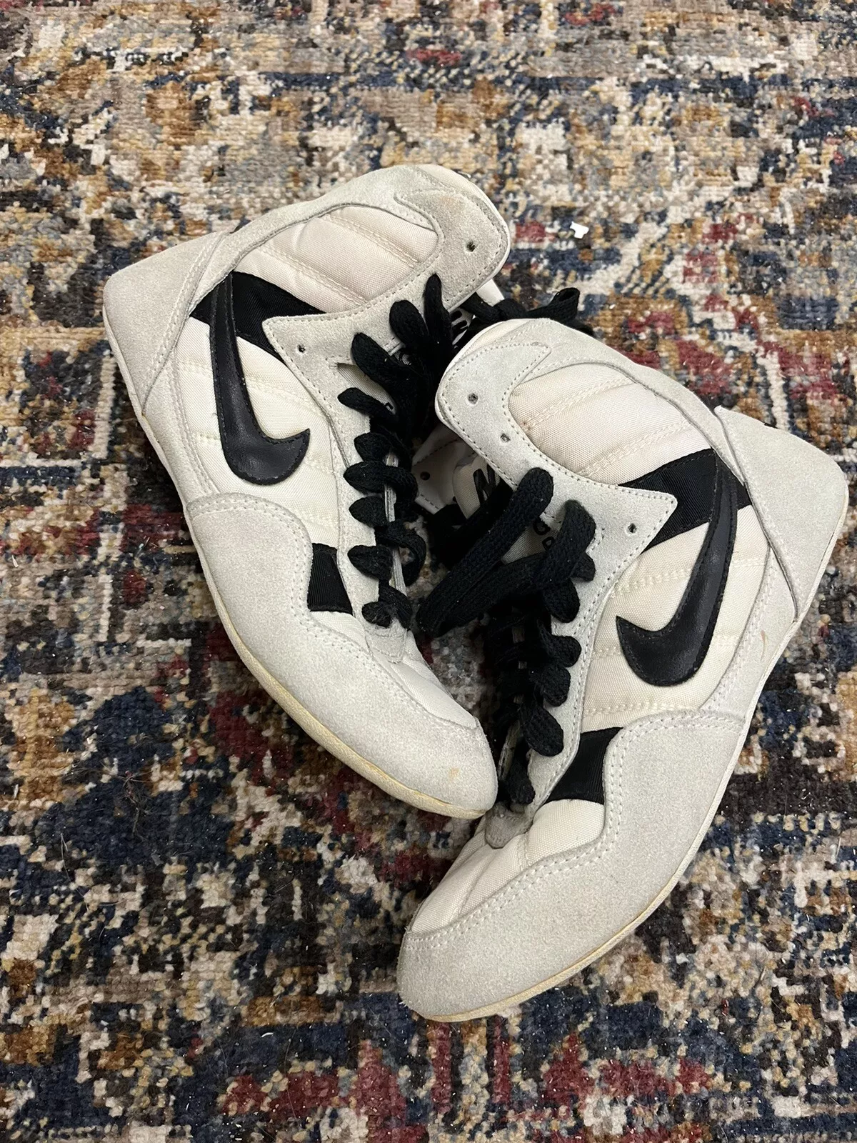 Chaussures de lutte vintage Nike Greco Supreme homme taille 8 blanc nat daim noir