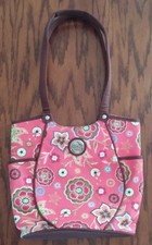 Longaberger Pretty in Pink Side Pocket fabric floral print tote purse