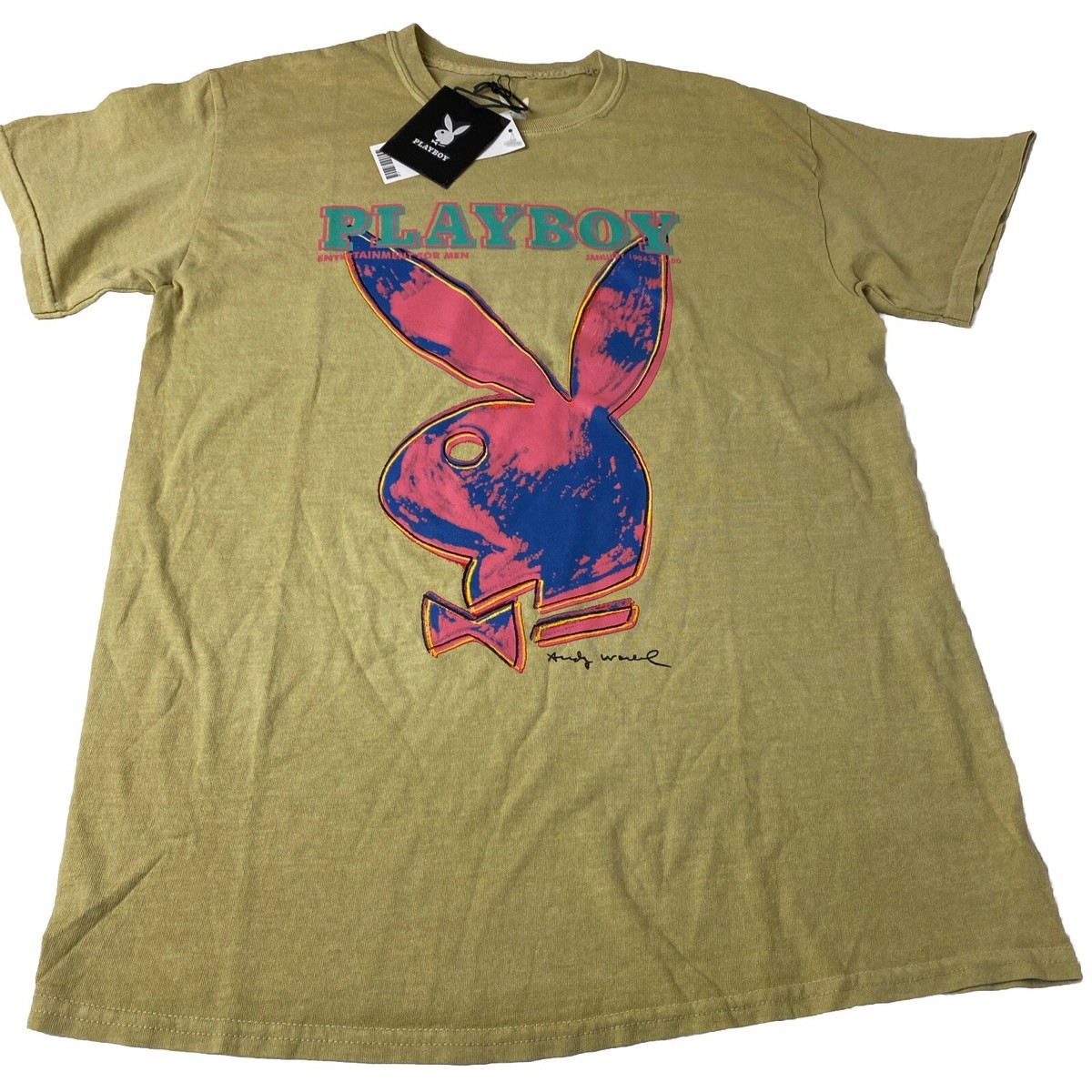 New Playboy Andy Warhol Magazine Cover Graphic T-Shirt S mustard