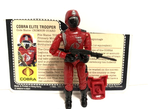 GI JOE ARAH CRIMSON GUARD WITH HOLLOW PACK 1985 COMPLETE WITH CARD HASBRO