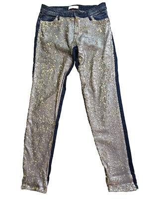 Cookie Johnson CJ  Womens Keeper Boyfriend Stardust Silver Sequin Front Jeans 27