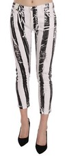 Pantalones capri recortados GAELLE PARIS Jeans negros blancos a rayas cintura media s. W26 $300
