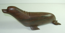 VINTAGE SEAL SEA LION WOODEN CARVED FIGURENE 10" Beach Ocean SCULPTURE ART