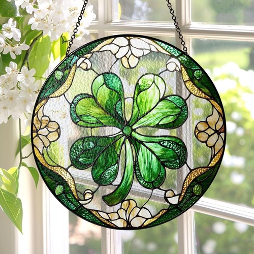 Shamrock St. Patrick's Day Stained Glass Suncatcher, Window Hanging Decor - Picture 2 of 3