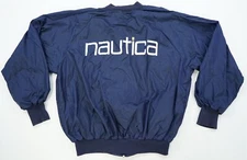 Rare Vintage NAUTICA Spell Out Full Zip Windbreaker Jacket 90s Navy Blue OSFA
