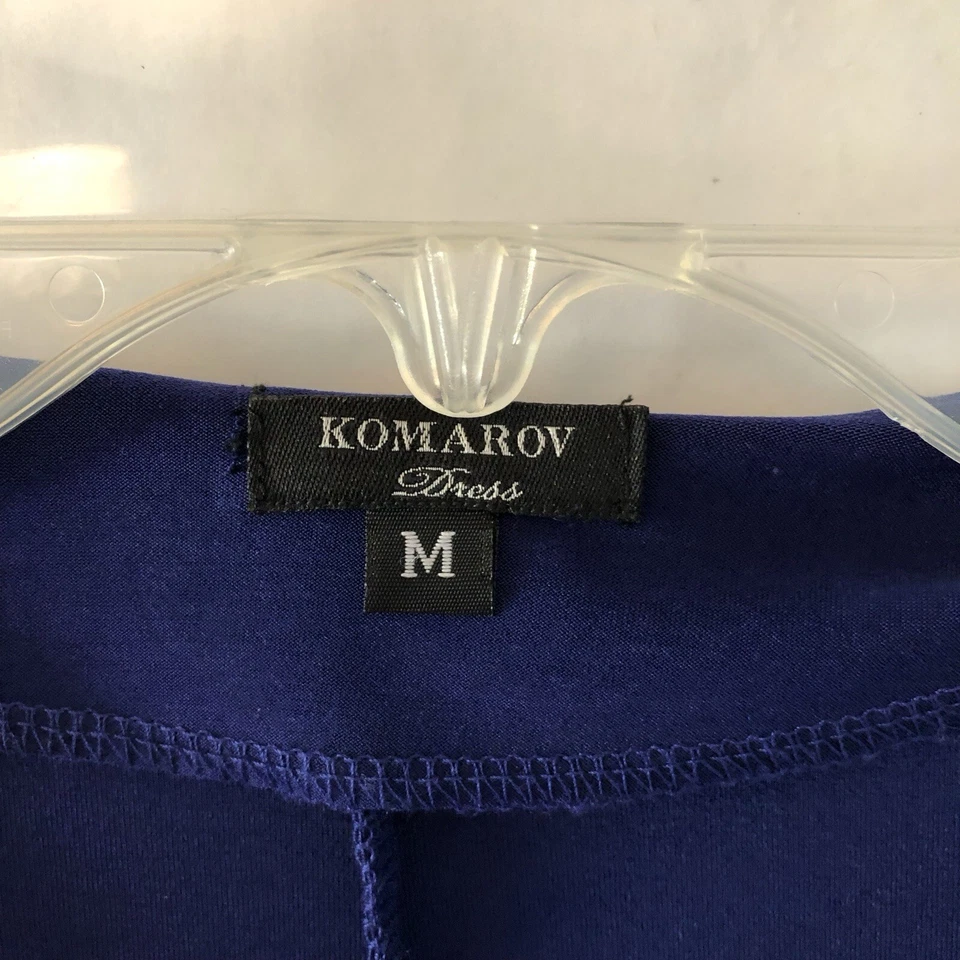 Komarov Women Blue Wrap Dress Size M Long Sleeve Stretch Party Cocktail Business - Image 3 of 4