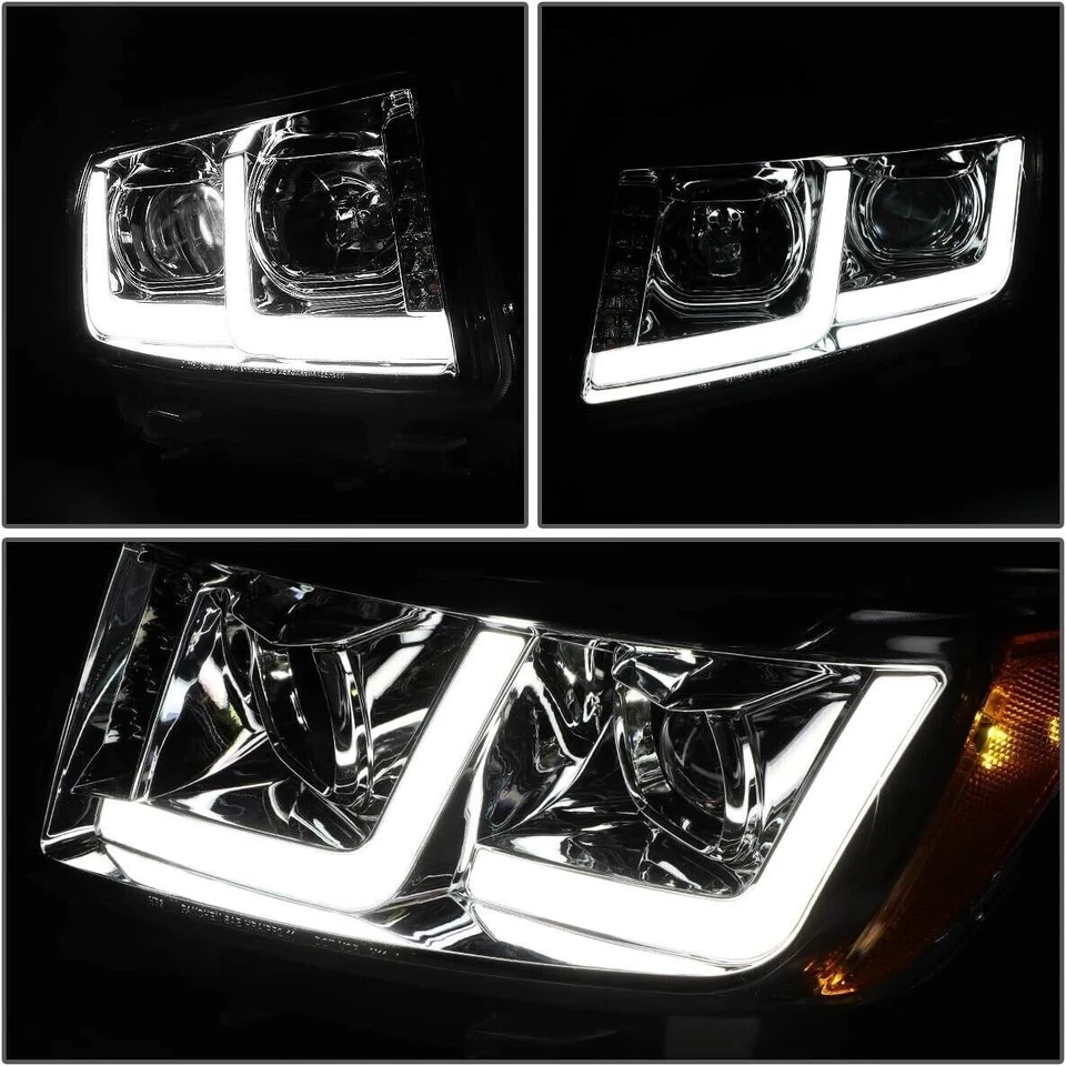 FOR 2011-2013 Jeep Grand Cherokee Dual L-Tube DRL Projector Chrome Headlights - Image 3 of 4