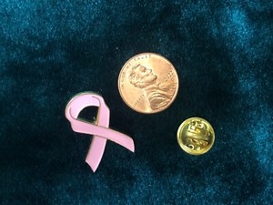 Pink Ribbon Lapel Pin gold color with pink enamel 1 X 3/4