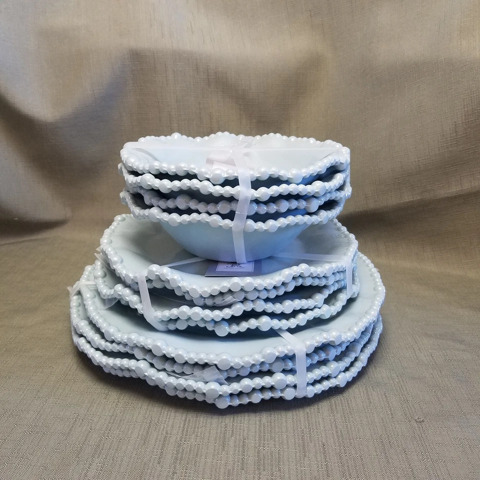 12 piezas Cena, platos de ensalada y cuencos de melamina con perlas festoneadas Rachel Ashwell ¡NUEVO! Foto 2 de 4