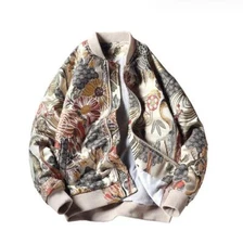 Chinese Style Embroidery Mens Jacket Casual Baseball Collar Loose Coat Outwear