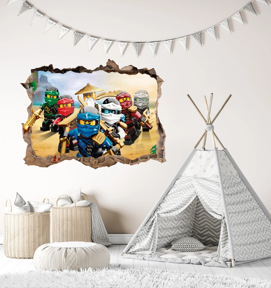 Serie Ninjago - Efecto de pared roto 3D - Calcomanía de pared para decoración de guardería del hogar Foto 3 de 4