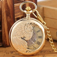 Men's Gold Pocket Watch Mechanical Skeleton Short Chain Automatic Luxury Watches