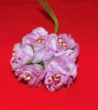 LAVENDER millinery cloth Vintage styl 6 silk FLOWER cluster red Stamens DOLLS