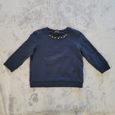 Banana Republic Sweater Sweatshirt Womens Small Black Rhinestone Neck 3/4  Sleeve
