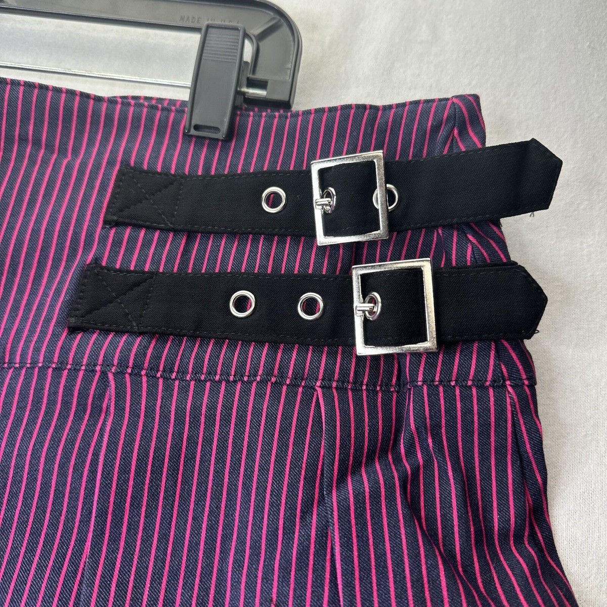 Dolls Kill Current Mood Skirt 2X Pink Blue Stripe Mini Pleated